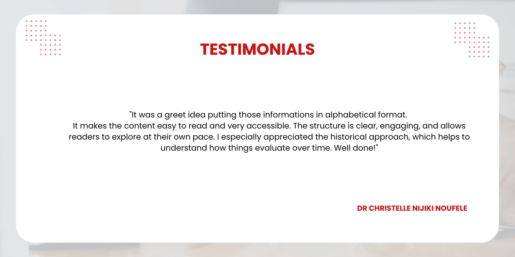 Testimonial Dr Christelle Nijiki Noufele